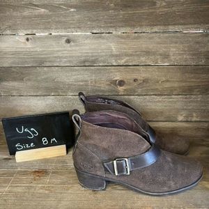 Womens Ugg Wright Belted Brown Suede Sheepskin Heeled Ankle Boots‎ Size 8 M EUC
